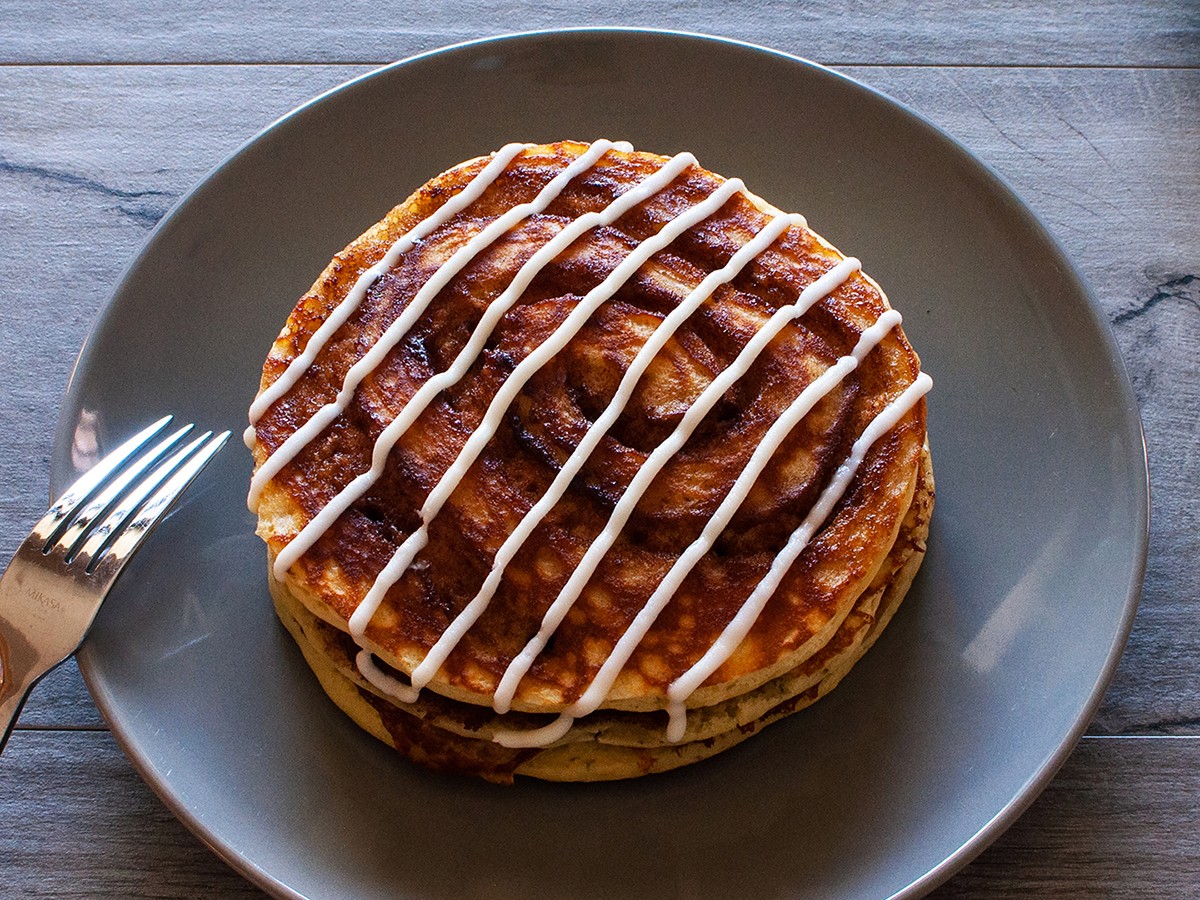Cheesecake Factory Cinnamon Roll Pancakes copycat recipe by Todd Wilbur