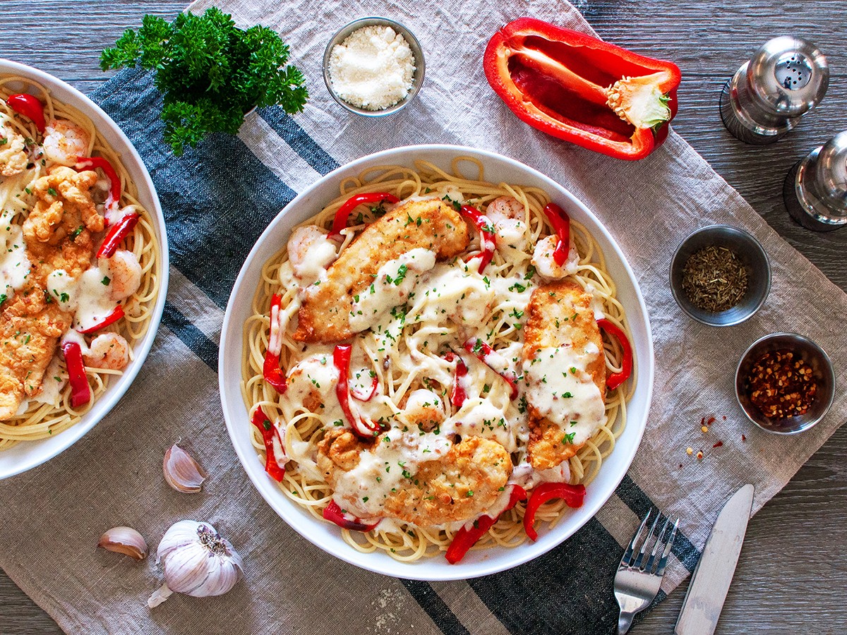 Olive Garden Chicken and Shrimp Carbonara copycat recipe by Todd Wilbur